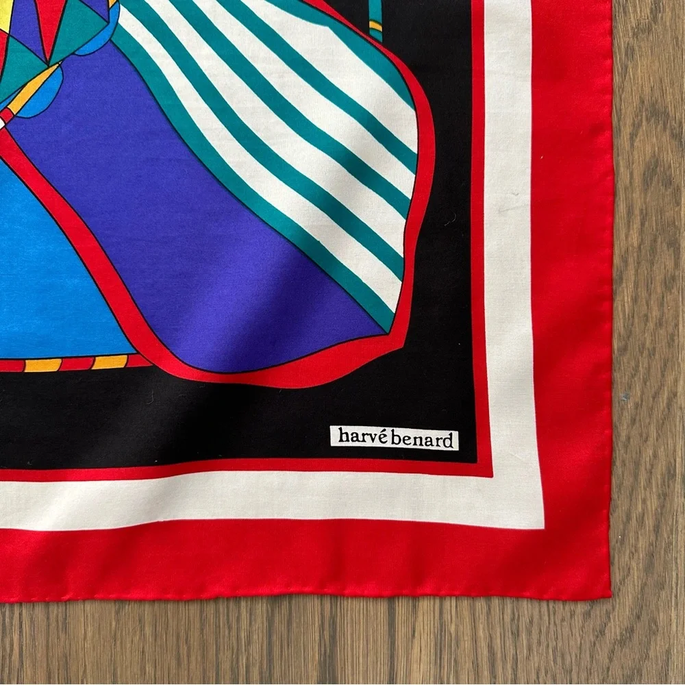 Vintage Harvé Bernard Multicolor Nautical Flag Motif 100% Silk Scarf 34